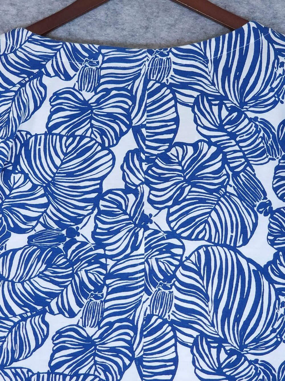Lilly Pulitzer Cath Dress XXL Blue White Leaf Print Tie Sleeves Tropical Resort - Picture 7 of 12